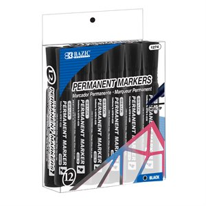 BAZIC Permanent Markers - Black - Chisel Tip - Box of 12