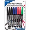 BAZIC Fine Tip Permanent Markers with Pocket Clip - Assorted Colours - 8 Pack