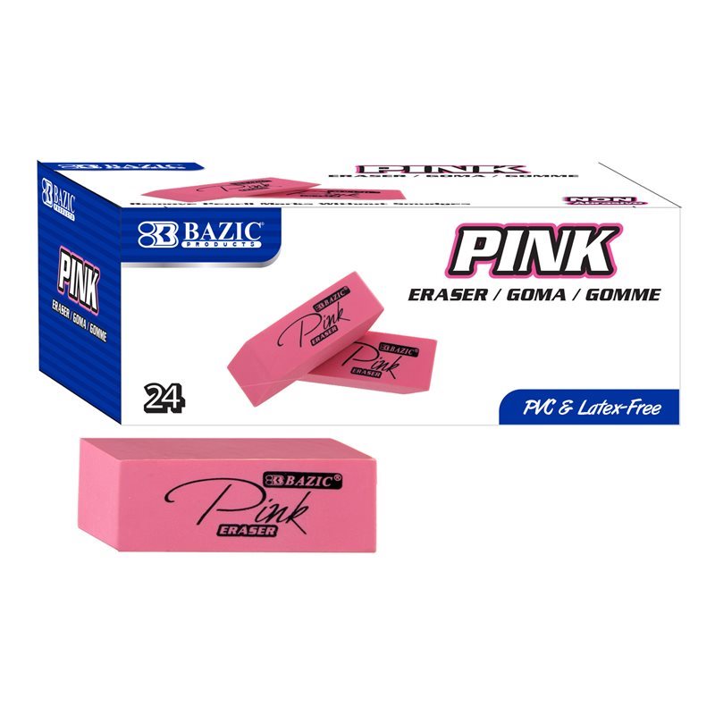 BAZIC Gomme biseautée rose - Lot de 24