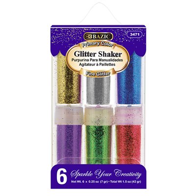Glitter Shaker 7g ea - Primary Colours - 6 / Pack