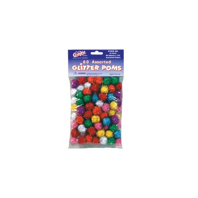1" Glitter Pompons - 40 Pcs. - Assorted