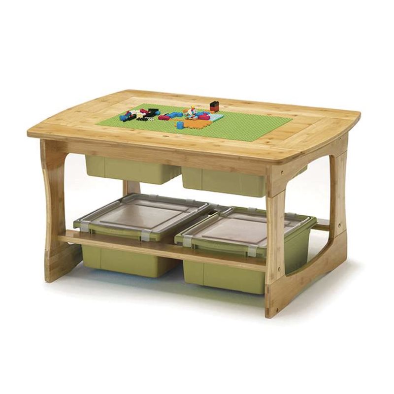 D- Bamboo Sensory and Construction Bricks Table with Sage Tubs D- Bamboo Sensory and Construction Bricks Table with Sage Tubs