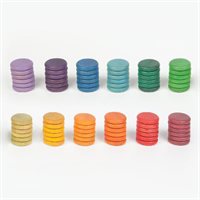 Multicoloured Wood Coins - 72 pieces