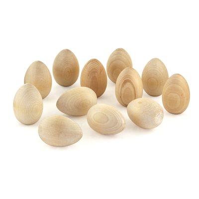 Oeufs en bois - 12 morceaux - 1,75" x 2,5" Oeufs en bois - 12 morceaux - 1,75" x 2,5"