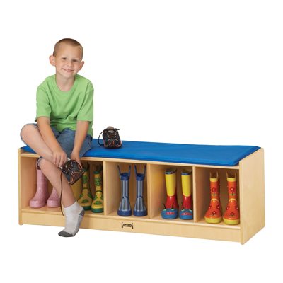 Jonti-Craft® Casier de banc à 5 sections - Coussin bleu
