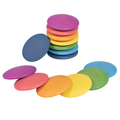 Disques en bois arc-en-ciel - Lot de 14