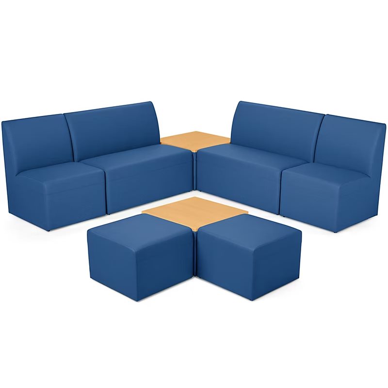 Modern Edge Couch & Powered Table Community Zone-Midnight Blue