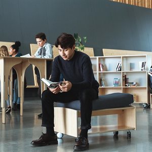 Natural Pod™ Evergreen Shelf / Seat-15 Series-Straight with Casters and Charcoal Cushion 32" W x 15"D x 14"H 