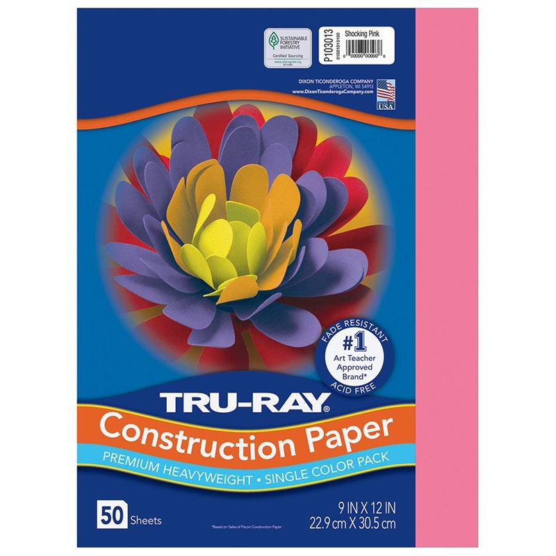 Sulphite Construction Paper - 9" x 12" - Shocking Pink-Case of 50