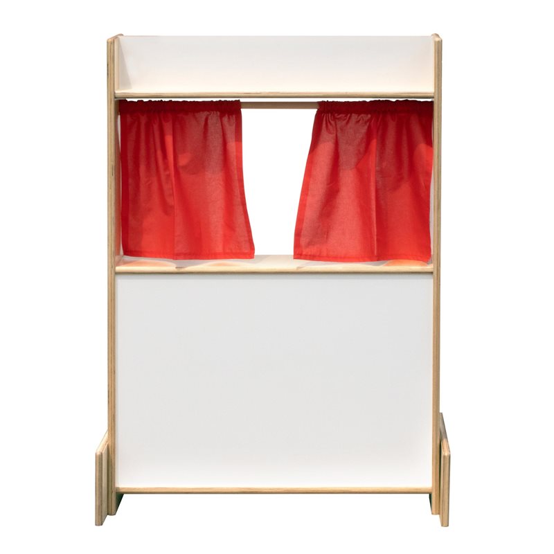 Scène de marionnettes et magasin avec tableau blanc